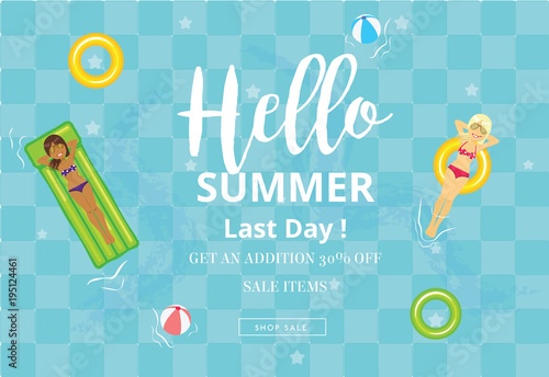 Summer sale discount  End of season banner on location beautiful beach background. Can used for gift voucher, poster,advertising social media and cover magazine promotion. Vector illustration photo