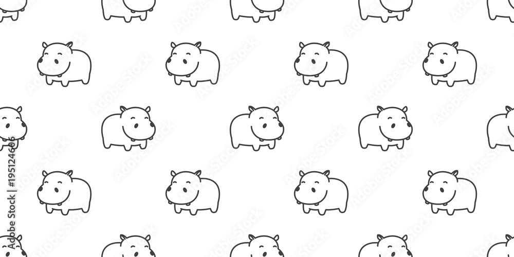 Hippo Seamless Pattern hippopotamus vector isolated wallpaper background