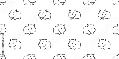 Hippo Seamless Pattern hippopotamus vector isolated wallpaper background
