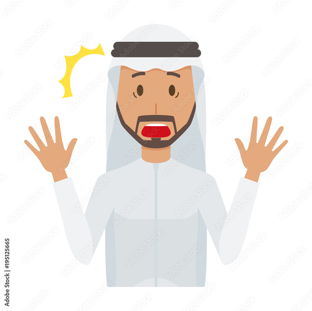 An arab man wearing ethnic costumes is surprised An arab man wearing ethnic costumes is surprised
