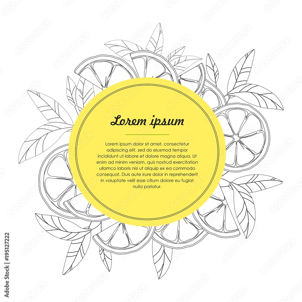 Hand drawn circle design template with citrus fruit isolated on white background. Vector illustration Hand drawn circle design template with citrus fruit isolated on white background. Vector illustration