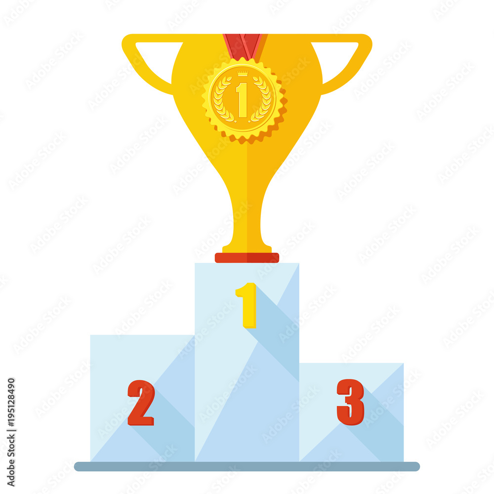 Winner podium, champion place. First, second and third place in the competition. Flat vector cartoon award illustration. Objects isolated on a white background. Winner podium, champion place. First, second and third place in the competition. Flat vector cartoon award illustration. Objects isolated on a white background.