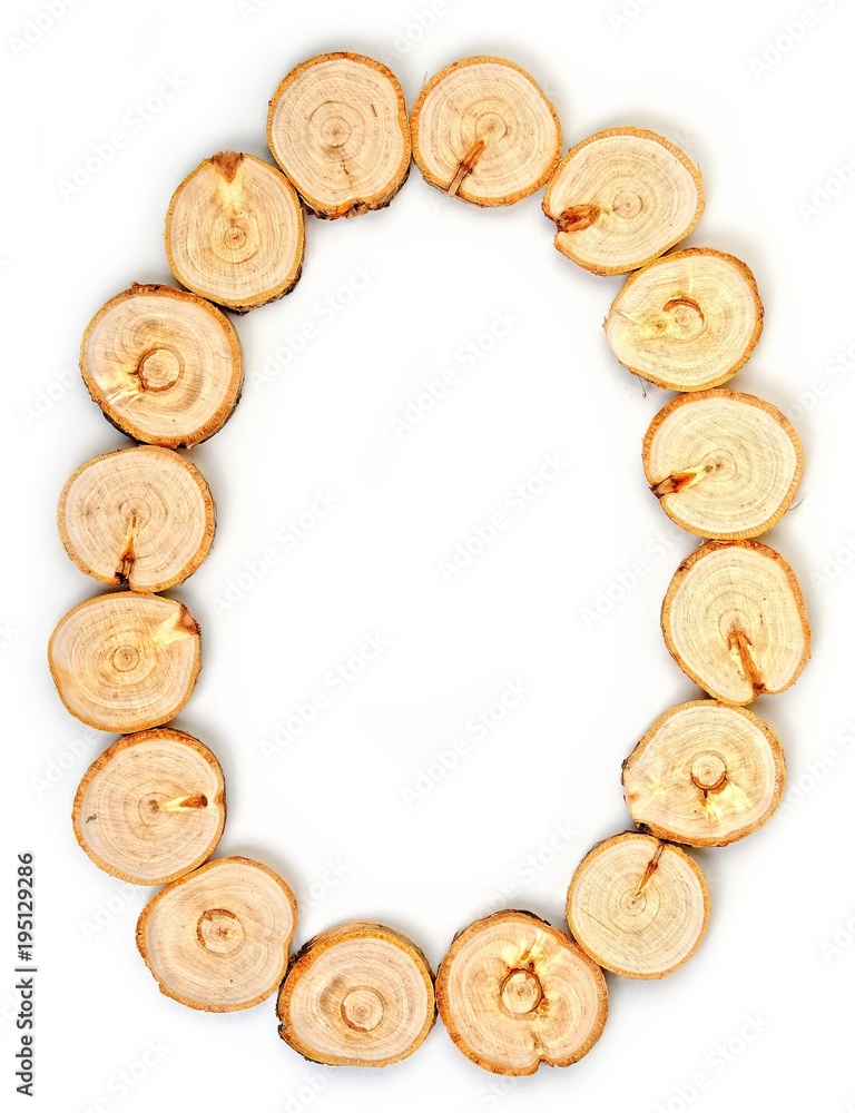 Alphabet letters made from Wood slice on white Background.O. Alphabet letters made from Wood slice on white Background.O.