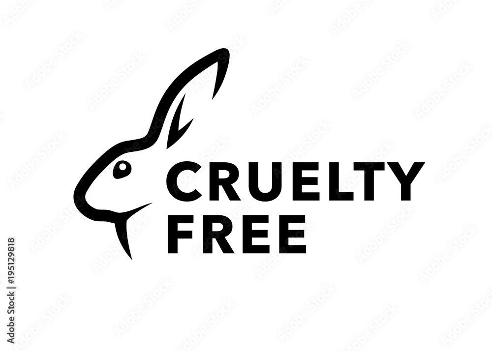 Naklejka premium Projektowanie logo koncepcji wolnej od okrucieństwa z symbolem królika. Nie testowane na ikonie zwierząt. Ilustracji wektorowych.