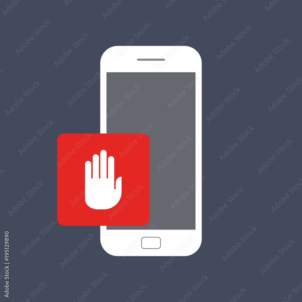 Stop sign on smart phone screen. Stay away from phone. Flat design. Stop sign on smart phone screen. Stay away from phone. Flat design.