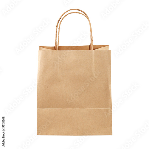 brown paper shopping bag isolated on white background