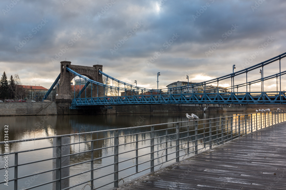 Fototapeta premium Grunwaldzki bridge over the Odra river in Wroclaw, Silesia, Poland