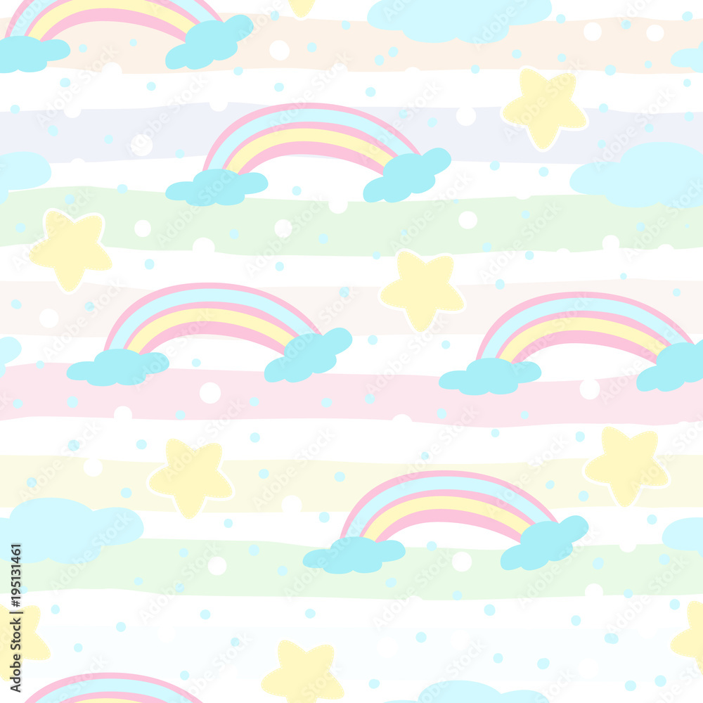 seamless rainbow and clouds pattern vector illustration