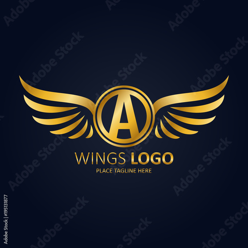 Initial letter A with wings icon golden design
