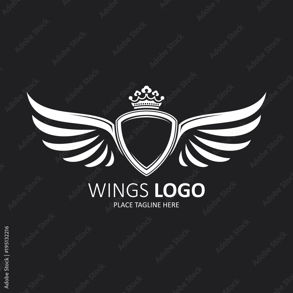 Winged shield white with a crown. Icon template