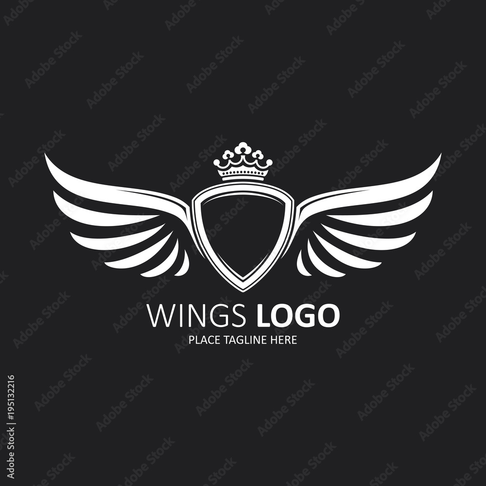 Winged shield white with a crown. Icon template Winged shield white with a crown. Icon template
