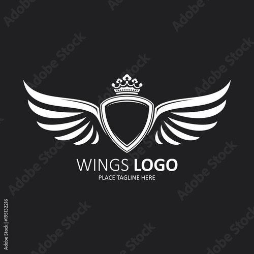 Winged shield white with a crown. Icon template