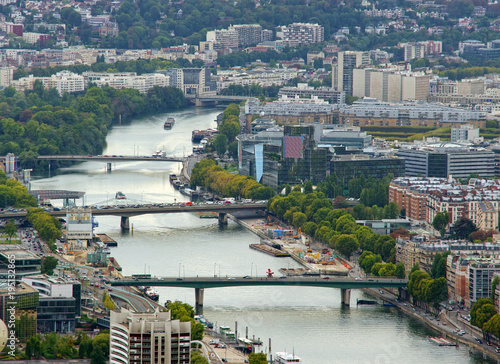 aerial view of Paris city and Seine river from Eiffel Tower. France