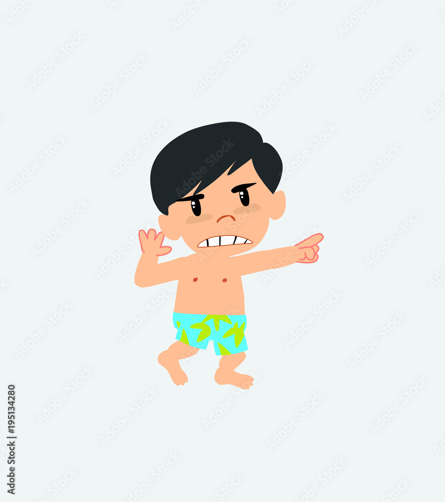 Asian boy in a swimsuit screams very angry. Asian boy in a swimsuit screams very angry.