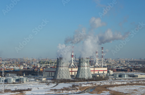 smoking cooling tower thermal power station photo