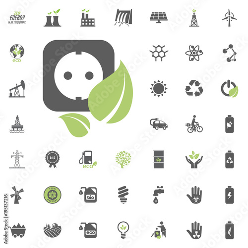 Power Socket icon. Eco and Alternative Energy vector icon set. Energy source electricity power resource set vector.