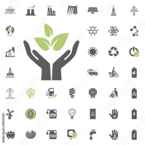 Save ecology icon. Eco and Alternative Energy vector icon set. Energy source electricity power resource set vector.