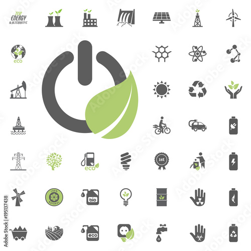 Green power icon. Eco and Alternative Energy vector icon set. Energy source electricity power resource set vector.