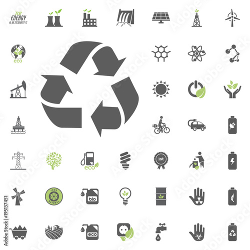 Recycle icon. Eco and Alternative Energy vector icon set. Energy source electricity power resource set vector.