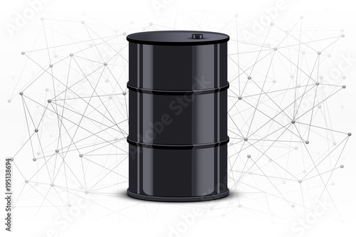 Vector Illustration of Blockchain in Oil Industry. Background of Blocks are connected in space with oil barrel.