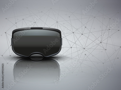 Background of 3d VR headset and Blockchain. Front view. Vector illustration.