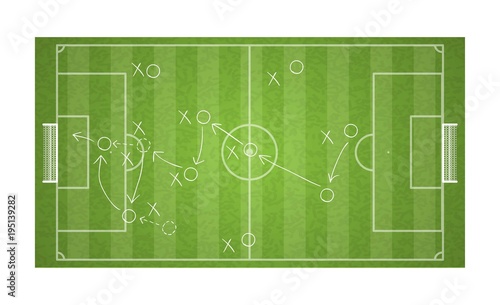top view football field drawing a soccer game strategy. © photoraidz