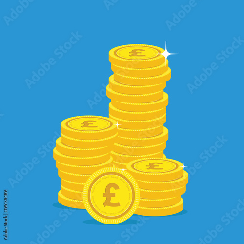 British Pound Gold coin Stack. Financial growth concept with golden coin Pound.