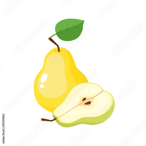 Bright vector illustration of juicy pears isolated on white.