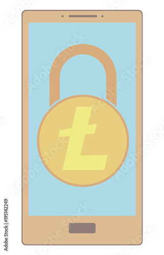 electronic security lock of  litecoin in a phone ,vector icon.  color vector disign. 