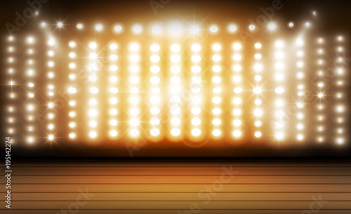 Stage on background and spotlight. Vector illumination
