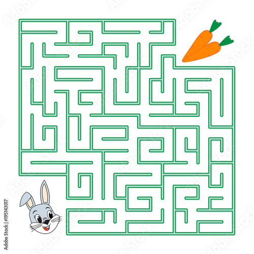 Labyrinth for children. The hare is looking for carrots in the a maze on a white background. Vector flat illustration