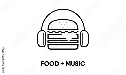 Burger wearing headphone. food music love concept. Restaurant with burger and music.