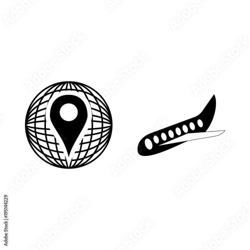 icon Travel with globe, wep, map, earth and sing