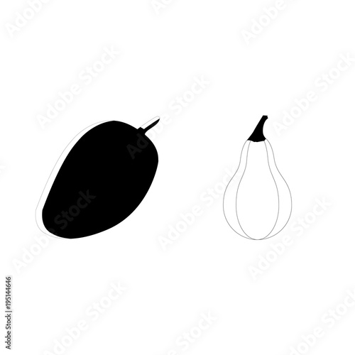 icon Fruits And Vegetables with melon, sweet fruit, pumpkin, citrus and apricot plum