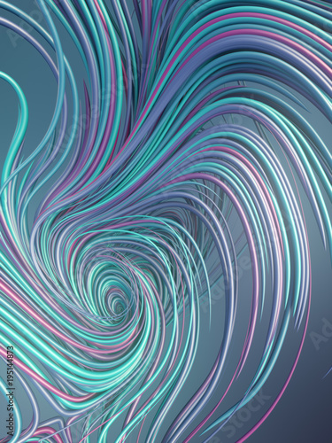 Interlacing abstract blue and pink curves. 3D rendering