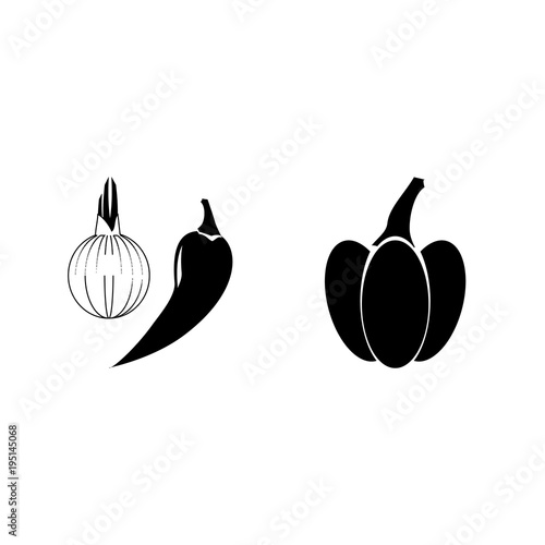 icon Fruits And Vegetables with pepper, chili, onion, bulb onion and red pepper