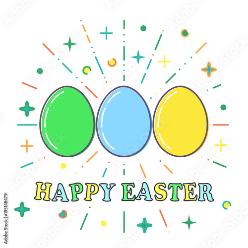 Happy Easter, Flat blue, green and yellow easter eggs vector
