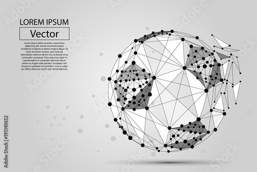 Abstract line and point soccer ball. Wireframe football concept. Low poly vector illustration