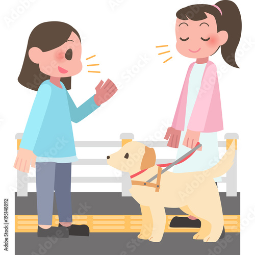 視覚障害者に話しかける女性