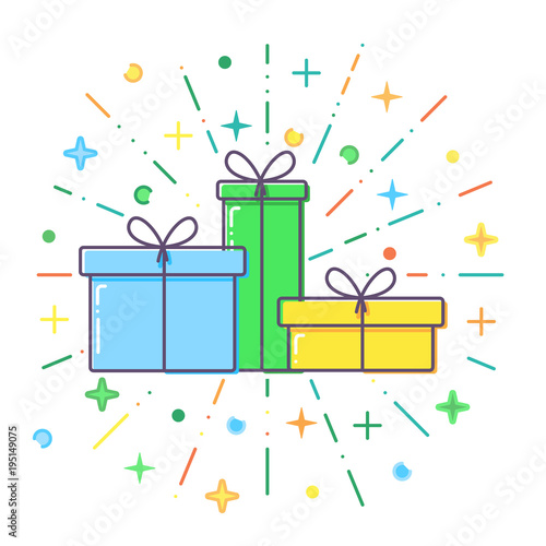 Flat blue, green and yellow Gift boxes vector