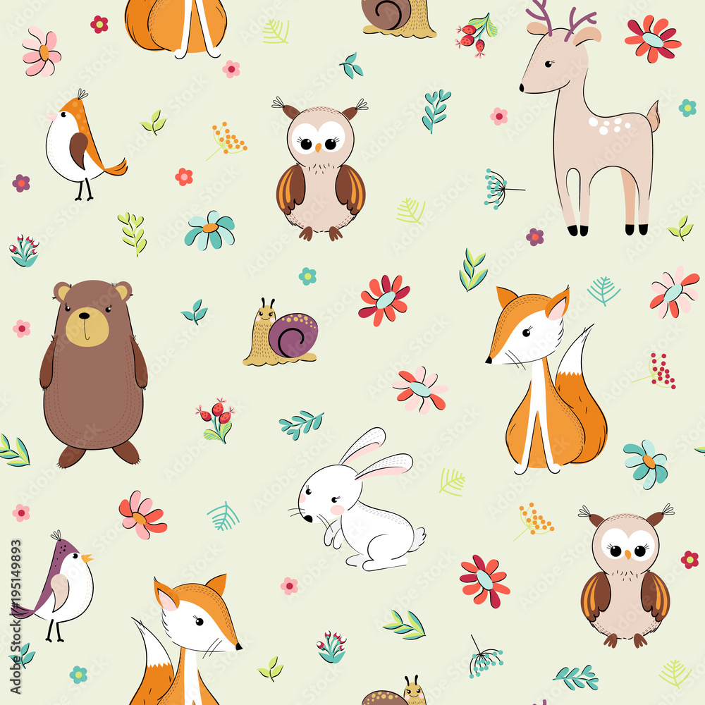Forest animal seamless pattern