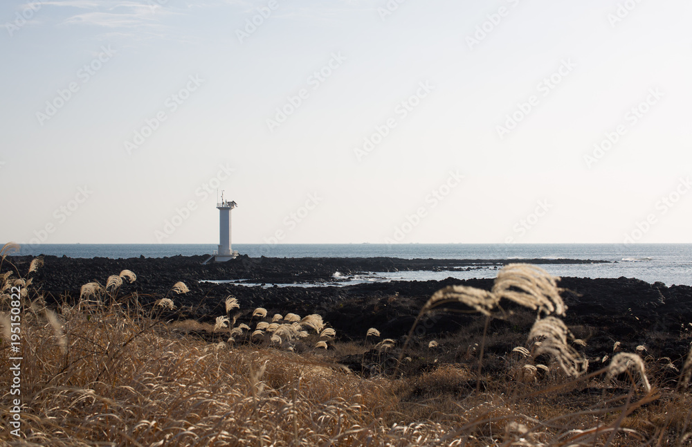 Coastal View with Lighthouse. Jeju Island. South Korea