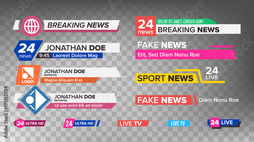 TV News Bars Set Vector. Sign Of Lower Third. Streaming Video News Sign. Isolated Illustration