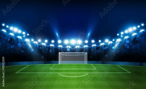 Football arena field with bright stadium lights vector design. Vector illumination © photoraidz