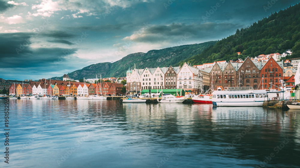 Bergen, Norway. View Of Historical Architecture, Buildings, Bryggen