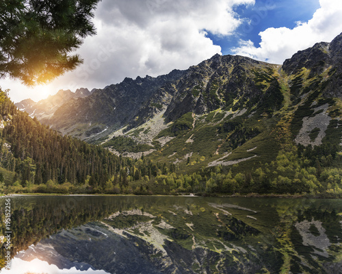 Fototapeta Naklejka Na Ścianę i Meble -  Mountain landscape on the background of the lake. High Tatras.