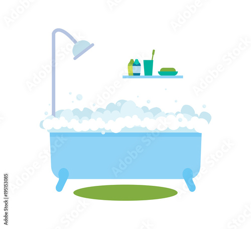 Bath with Bubbles Hot Water Vector Illustration