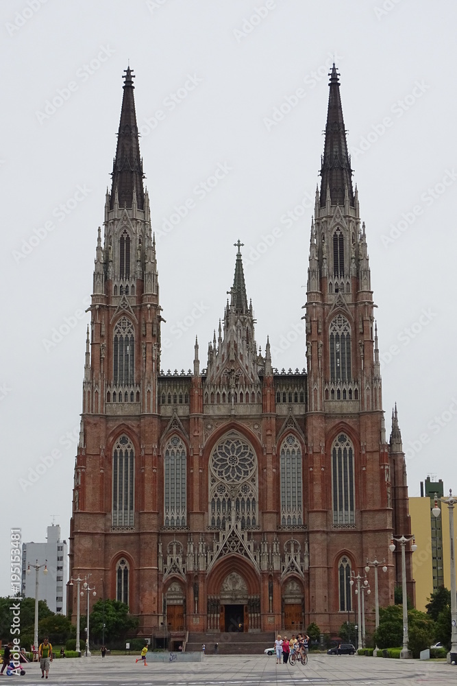 Fototapeta premium La Plata cathedral outdoors view from Argentina, gothic style