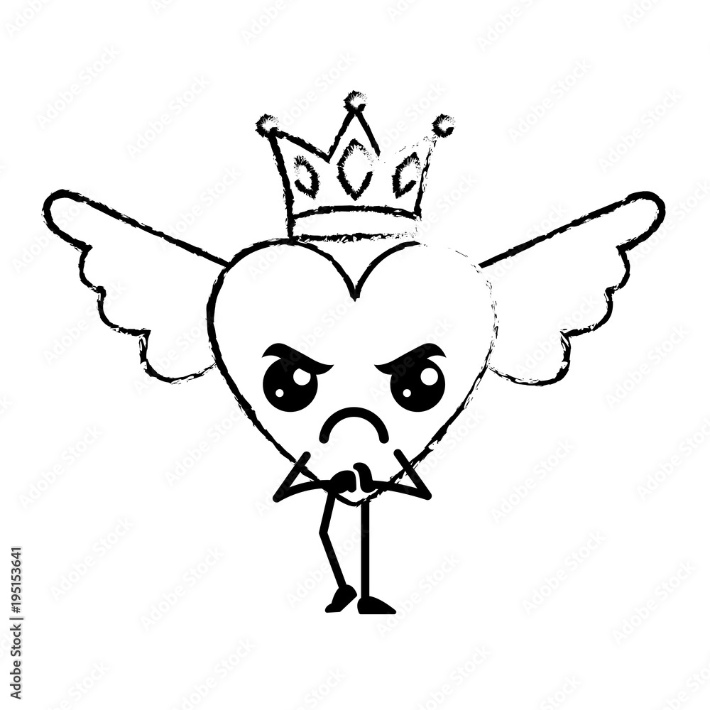 cartoon heart in love angry kawaii wings and crown cartoon heart in love angry kawaii wings and crown
