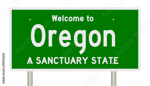Slika na platnu A rendering of a green highway sign for Oregon a sanctuary state